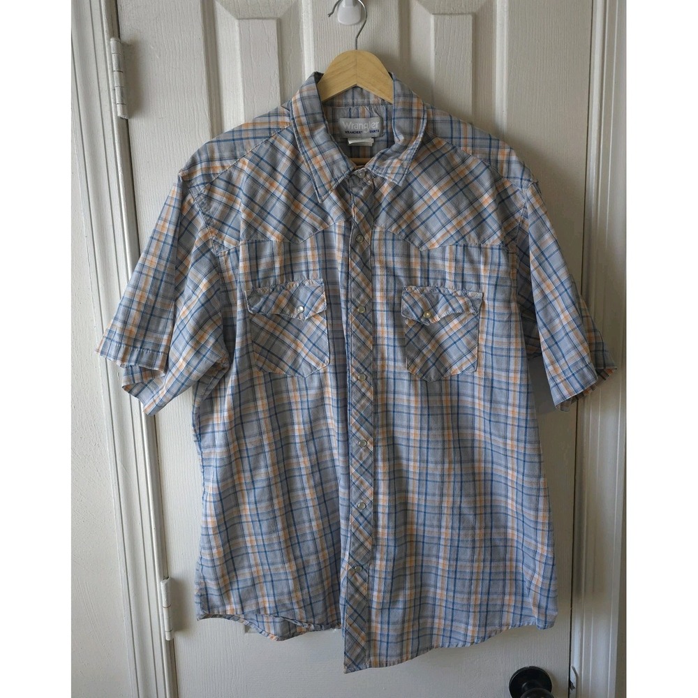 Wrangler Wrancher Plaid Short Sleeve Pearl Snap Shirt Size XL Mens